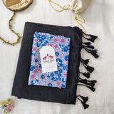 Elegant Black Handloom Cotton Saree with Flower Designer Peinted Blouse