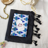 Elegant Handloom Cotton Saree - Black Handloom Cotton Saree With Designer Printed Blouse