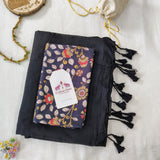 Traditional Black Handloom Saree with Flower Printed Blouse