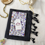 Royal Black Handloom Cotton Saree With Designer Printed Blouse