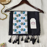 Soft Black Handloom Cotton Saree - Handloom Cotton Saree With Flower Printed Blouse