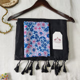 Elegant Black Handloom Cotton Saree with Flower Designer Peinted Blouse