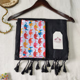 Classic Black  Handloom Cotton Saree With Elephant Designer Printed Blouse