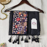 Traditional Black Handloom Saree with Flower Printed Blouse