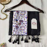 Royal Black Handloom Cotton Saree With Designer Printed Blouse