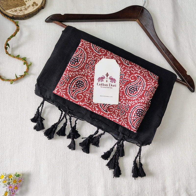 Traditional Black Cotton Handloom Saree with Stylish Designer Blouse