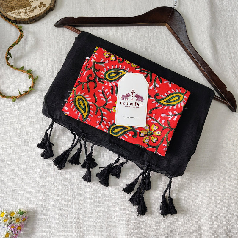 Premium  Black Handloom Cotton Saree with Designer Flower Print Blouse