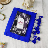 Premium Handloom Cotton Saree - Dark Bloue Handloom Cotton Saree With Elephant Printed Blouse