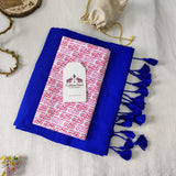 Traditional  Blue Handloom Cotton Saree with Designer Printed Blouse