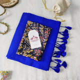 Classic Royal Blue Handloom Cotton Saree With Designer Printed Blouse