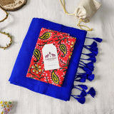 Traditional Royal Blue Handloom Cotton Saree with Flower Printed Blouse