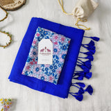 Classic Handloom Cotton Saree - Royal Blue Handloom Cotton Saree With Flower Printed Blouse