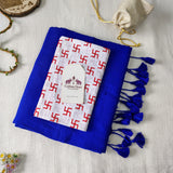Classic Handloom Cotton Saree - Royal Blue Handloom Cotton Saree With Designer Printed Blouse