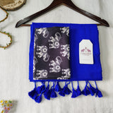Premium Handloom Cotton Saree - Dark Bloue Handloom Cotton Saree With Elephant Printed Blouse