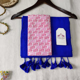 Traditional  Blue Handloom Cotton Saree with Designer Printed Blouse