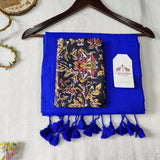 Classic Royal Blue Handloom Cotton Saree With Designer Printed Blouse