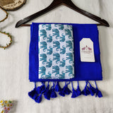 Traditional Royal Blue Handloom Saree with Elephant Designer Printed Blouse
