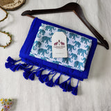 Traditional Royal Blue Handloom Saree with Elephant Designer Printed Blouse
