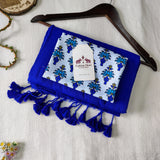 Premium Blue Handloom Cotton Saree - Handloom Cotton Saree With Lotus Printed Blouse