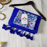 Classic Handloom Cotton Saree - Royal Blue Handloom Cotton Saree With Flower Printed Blouse