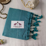 Soft Turquoise Blue Handloom Cotton Saree Elephant Printed Blouse