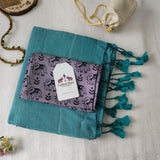 Soft Turquoise Blue Handloom Cotton Saree Elephant Printed Blouse