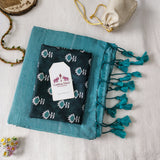 Premium Handloom Cotton Saree – Turquoise Blue Handloom Cotton Saree with Designer Blouse
