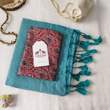 Elegant Turquoise blue Handloom Cotton Saree with Designer Printed Blouse