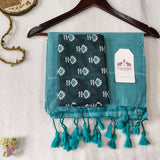 Premium Handloom Cotton Saree – Turquoise Blue Handloom Cotton Saree with Designer Blouse