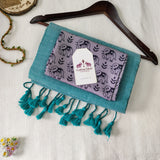 Soft Turquoise Blue Handloom Cotton Saree Elephant Printed Blouse