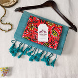 Soft Turquoise Blue Handloom Cotton Saree -  Handloom Cotton Saree with Artistic Printed Blouse