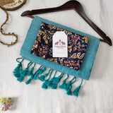 Soft Turquoise Blue  Handloom Cotton Saree With Flower Printed  Blouse