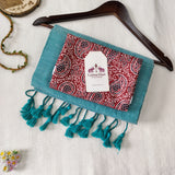 Elegant Turquoise blue Handloom Cotton Saree with Designer Printed Blouse