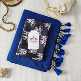 Elegant Handloom Cotton Saree -  Blue Cotton Saree with Designer Printed Blouse