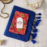 Graceful Handloom Cotton Saree – Royal Blue Handloom Cotton Saree with Floral Designer Blouse