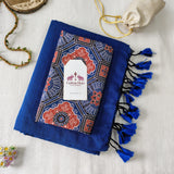 Traditional Navy Blue Handloom Cotton Saree with Designer Printed Blouse