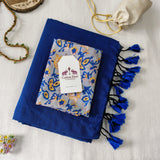 Heritage Navy Blue Handloom Cotton Saree with Designer Printed Blouse