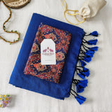 Royal Deep Blue Cotton Handloom Saree - Cotton Handloom Saree with Designer Printed Blouse