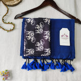 Elegant Handloom Cotton Saree -  Blue Cotton Saree with Designer Printed Blouse