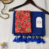 Graceful Handloom Cotton Saree – Royal Blue Handloom Cotton Saree with Floral Designer Blouse