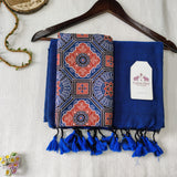 Traditional Navy Blue Handloom Cotton Saree with Designer Printed Blouse