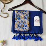 Heritage Navy Blue Handloom Cotton Saree with Designer Printed Blouse