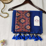 Royal Deep Blue Cotton Handloom Saree - Cotton Handloom Saree with Designer Printed Blouse