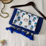 Premium Rama Blue Handloom Cotton Saree - Handloom Cotton Saree With Flower Printed Blouse