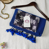 Elegant Handloom Cotton Saree -  Blue Cotton Saree with Designer Printed Blouse