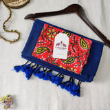 Graceful Handloom Cotton Saree – Royal Blue Handloom Cotton Saree with Floral Designer Blouse