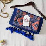 Traditional Navy Blue Handloom Cotton Saree with Designer Printed Blouse