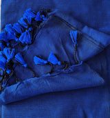 Premium Rama Blue Handloom Cotton Saree - Handloom Cotton Saree With Flower Printed Blouse