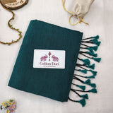 Elegant Handloom Cotton Saree - Royal Green Handloom Cotton Saree With Flower Printed Blouse