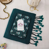 Graceful Handloom Cotton Saree -  Deep Green Cotton Saree with Flower Designer Blouse